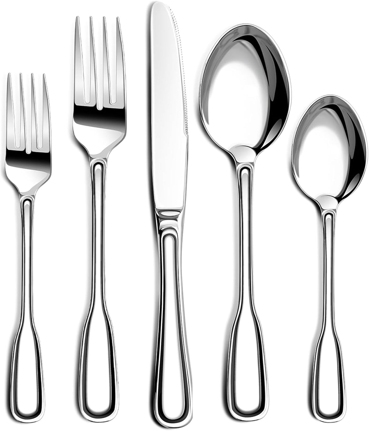 Silverware Set for 12, 60 Piece Boston Style Stainless Steel Flatware Set
