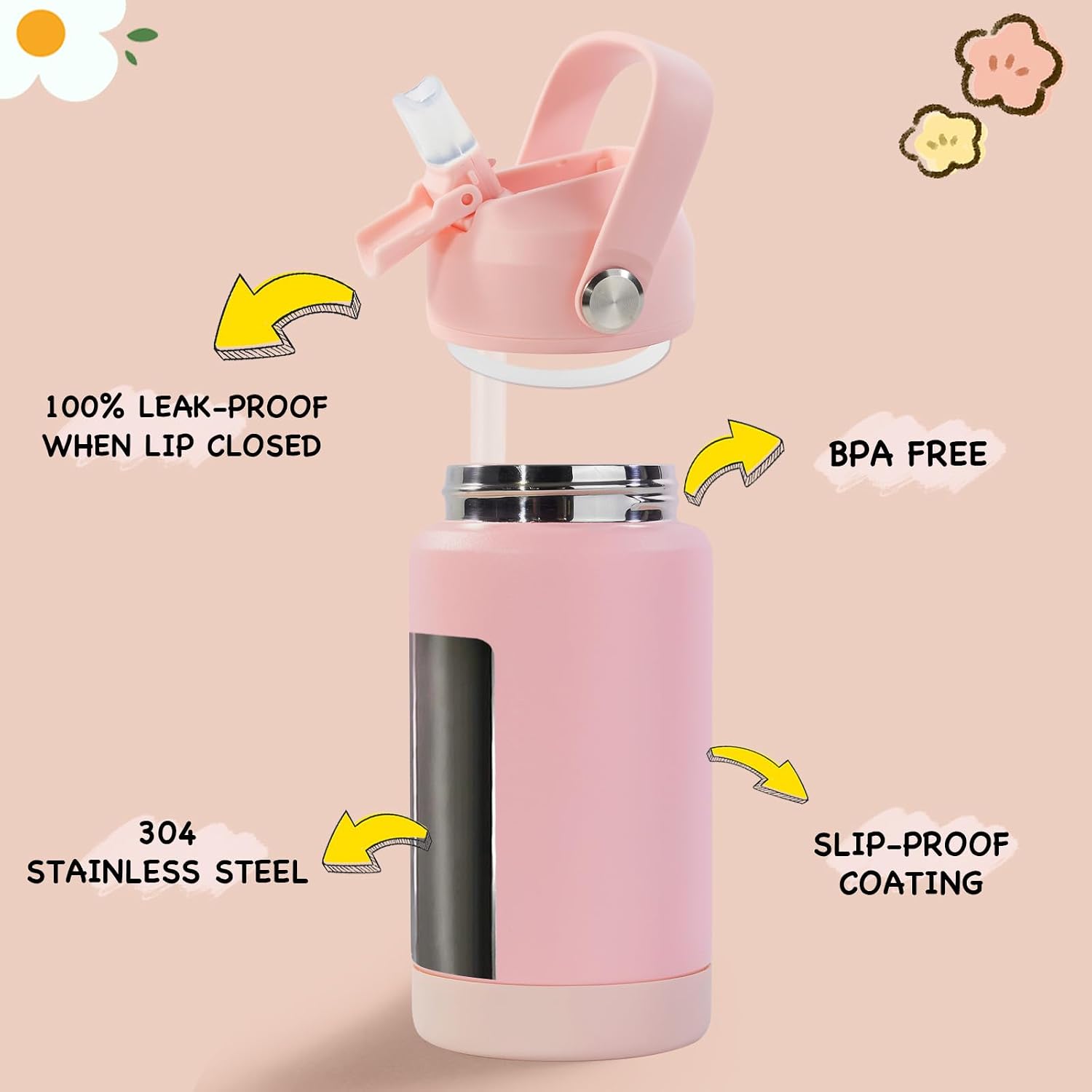 12oz Kids Water Bottle, Stainless Steel Insulated Water Bottle for Kids, Toddler Cup With Straws Leak-proof, Toddler