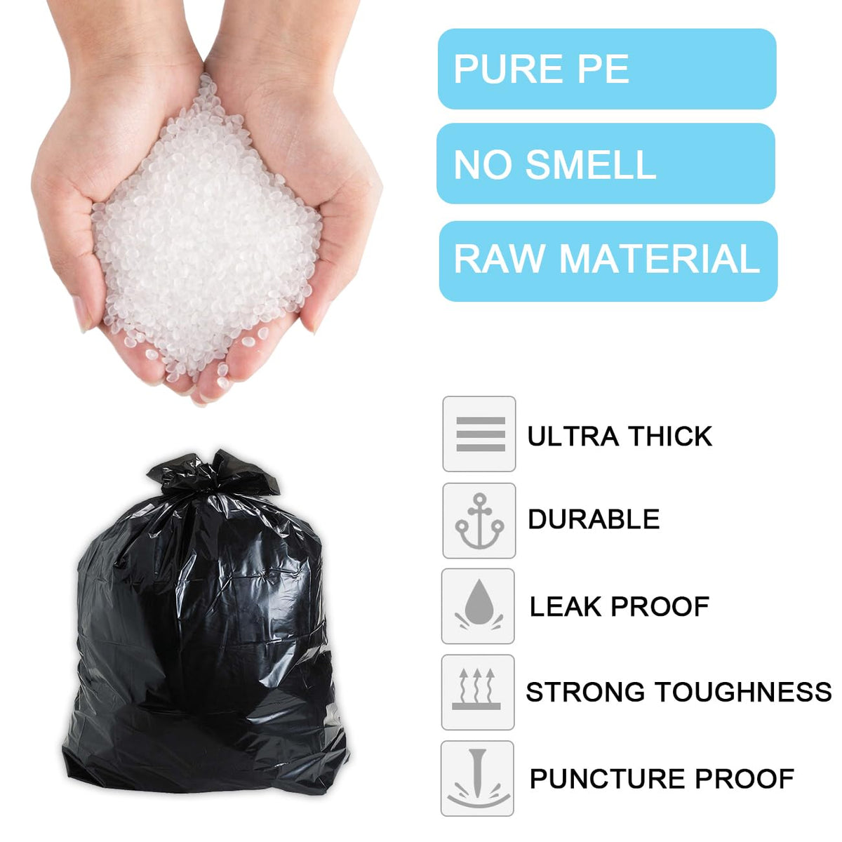 15 Gallon Black Trash Bags, 75 Count