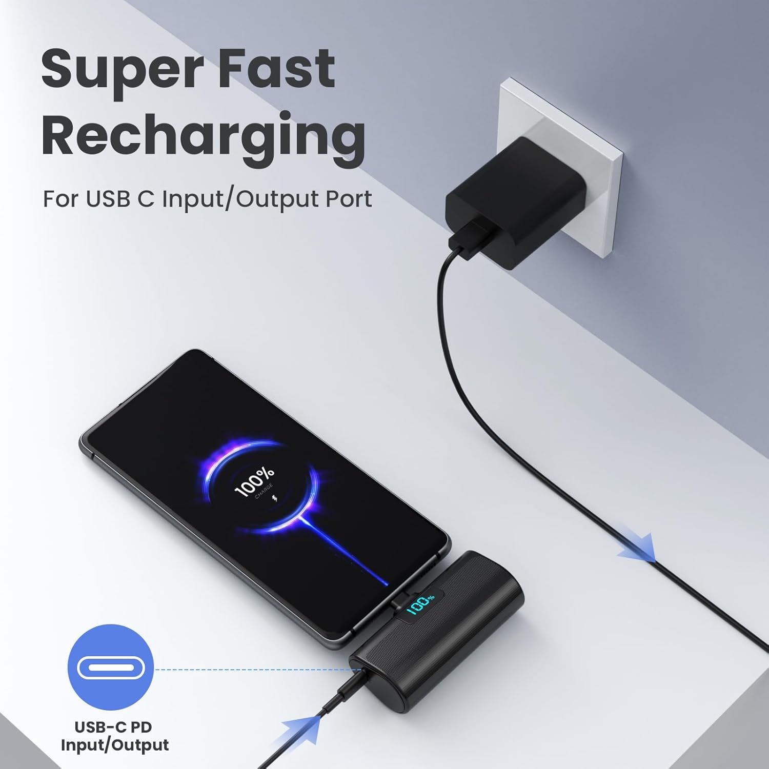 [2-Pack]Portable Charger for iPhone 17/16/15 Series,Upgraded 5200mAh PD USB C Power Bank Built-in USB-C Connector
