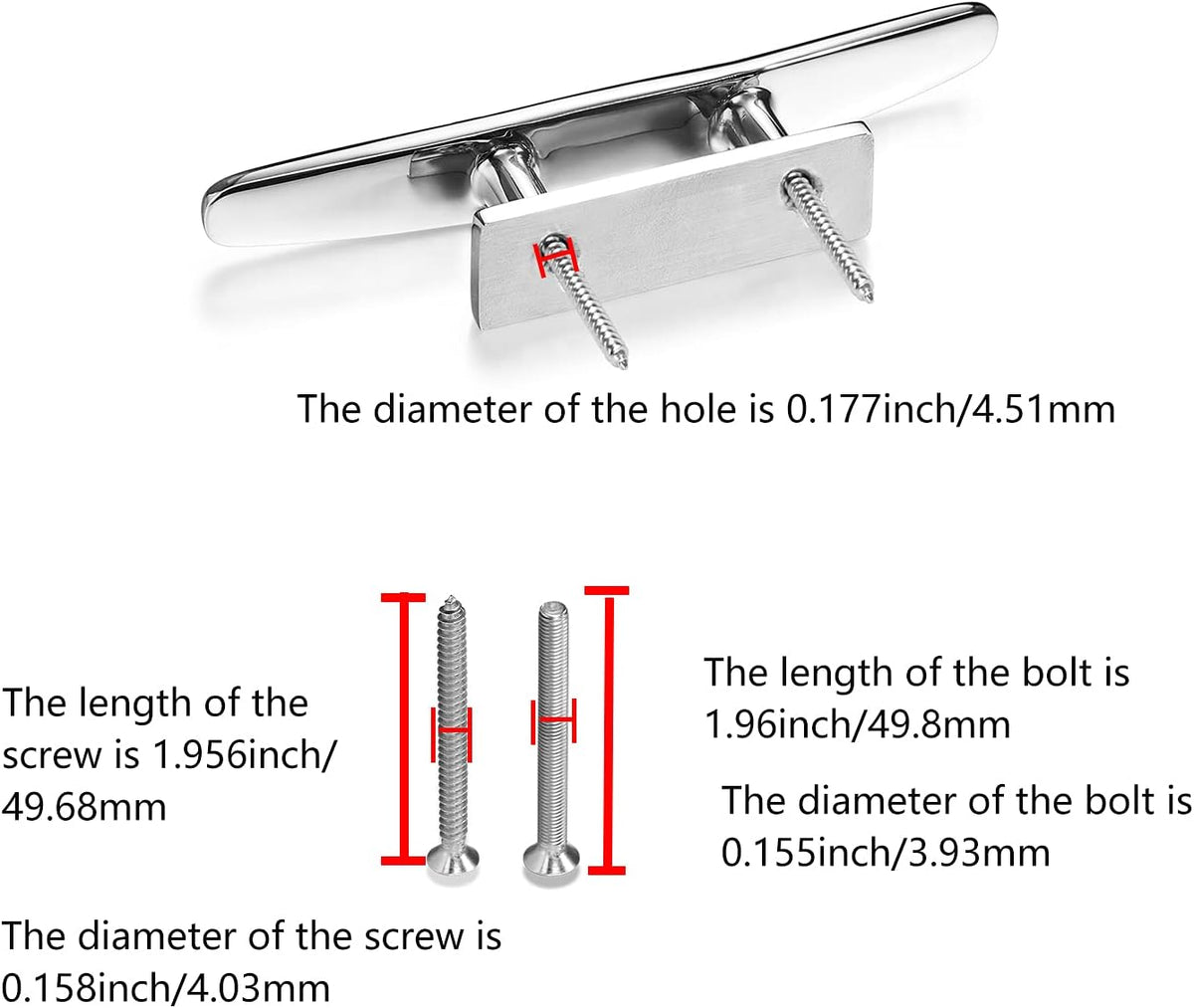 Stainless Steel Boat Cleats 4"/5"/6", Marine Dock Cleats, Heavy Duty 316 Stainless Steel, Mirror Polished, Curtain Tie, Hook, Include Installation Screws
