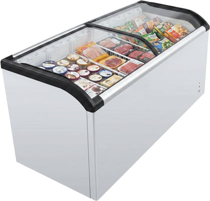 19.3 Cu.ft Commercial Ice Cream Display Freezer, Curved Glass Top Sliding Lid Chest Freezer with LED Lighting &