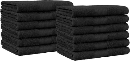 Highly Absorbent Cotton Washcloths for Face, Soft, Machine Washable, Fade Resistant, 12 x 12 in, Black, 12-Pack