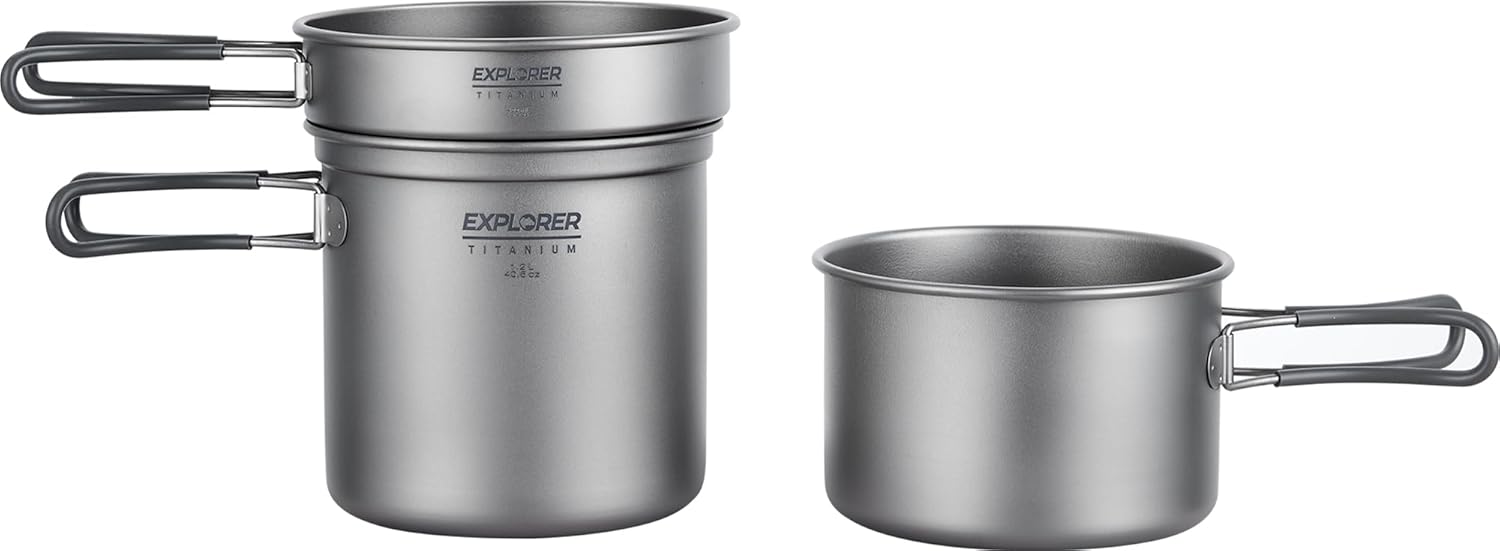Titanium Stackable Camping Cooking Pot Mess Kit Set