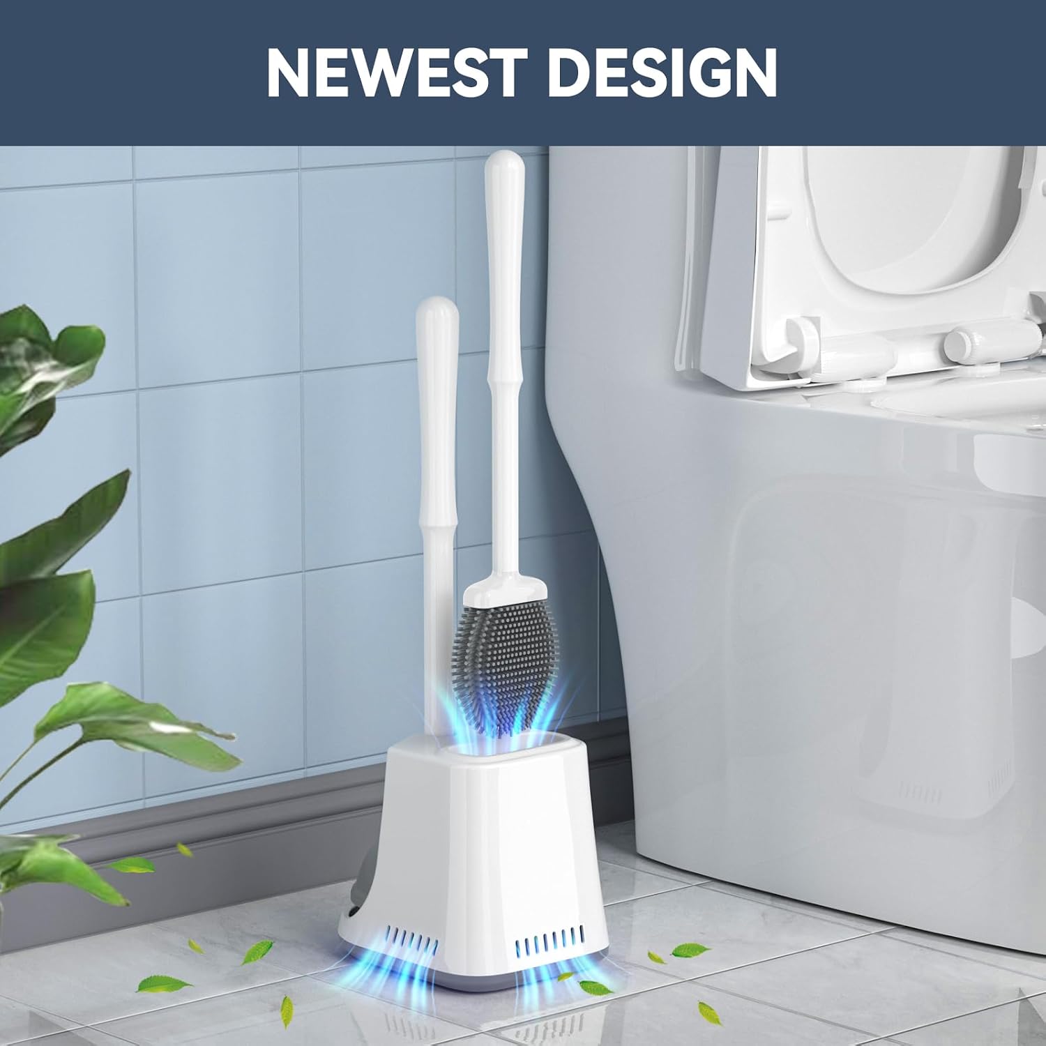 Unique Toilet Plunger and Brush, Silicone Brush and Heavy Duty Toilet Plunger Set with Ventilated Holder, 2-in-1