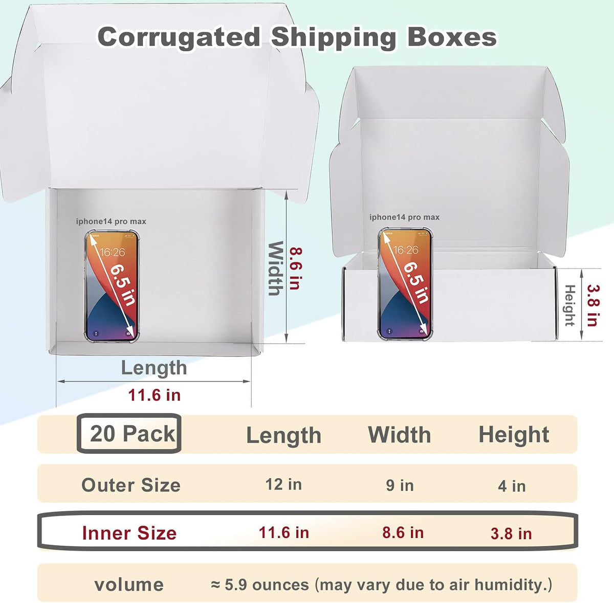12x9x4 Shipping Boxes, 20 Pack White Literature Mailer Corrugated Cardboard Box for Small Business Mailing Packaging