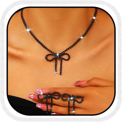 Silver Jewelry Sets Rhinestone Bow Necklace Earrings Set Prom Fashion Costume Jewelry Sets for Women