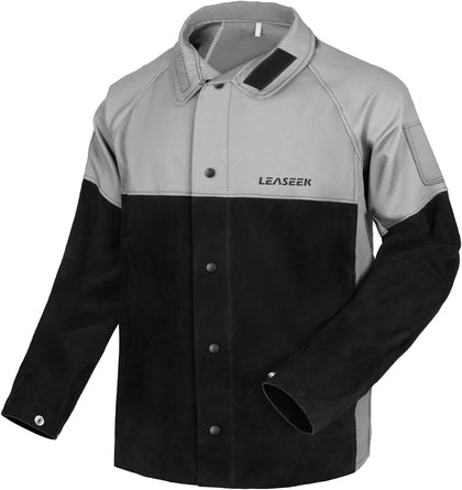 Welding Jacket Leather Sleeves Flame Resistant Hybrid Welder Jacket | Cotton & Leather Welder Coat