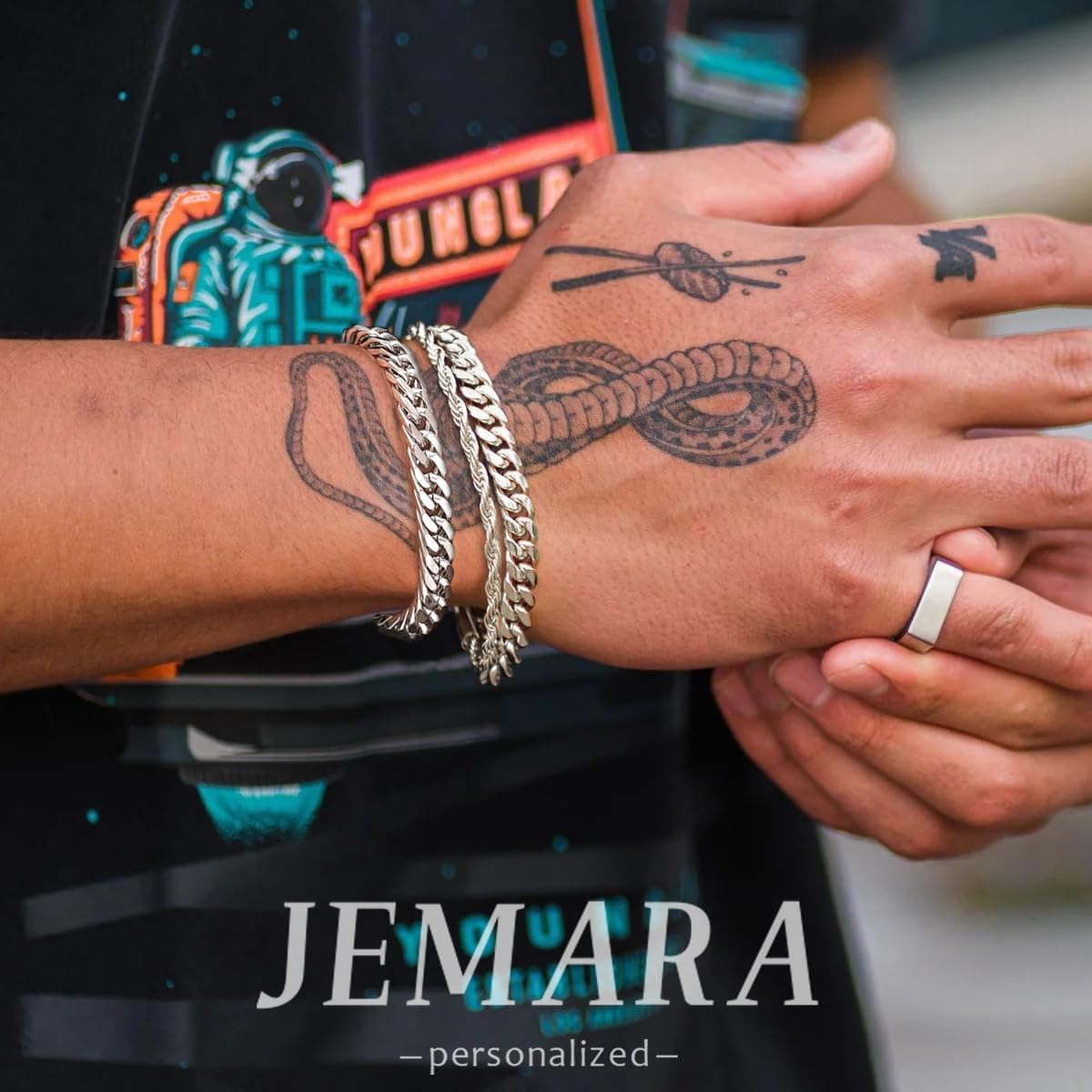 3Pcs Stainless Steel Mens Bracelet | Adjustable Sturdy Silver Cuban Chain Bracelet Set for Men