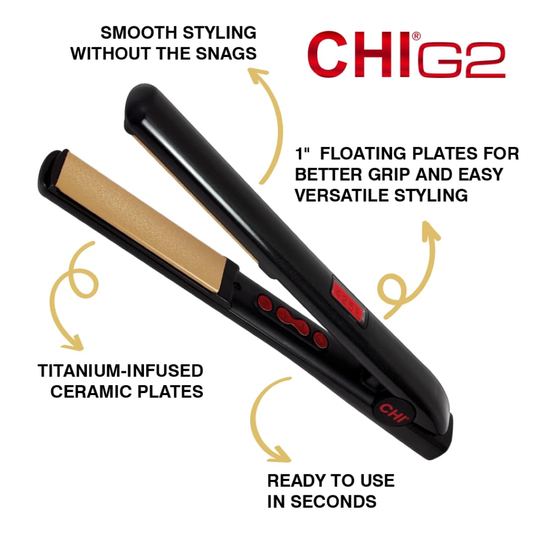 G2 Titanium Infused Ceramic 1" Flat Iron Hair Straightener, Digital Temperature Control, Color-Coded Heat Settings