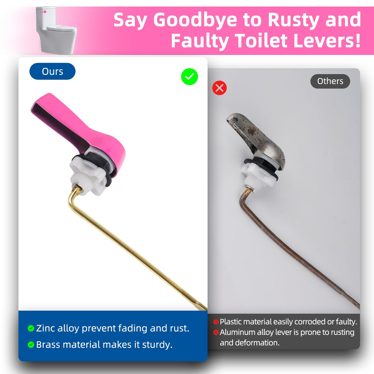 Hibbent Universal Metal Front Mount Toilet Handle Replacement Kit, Pink