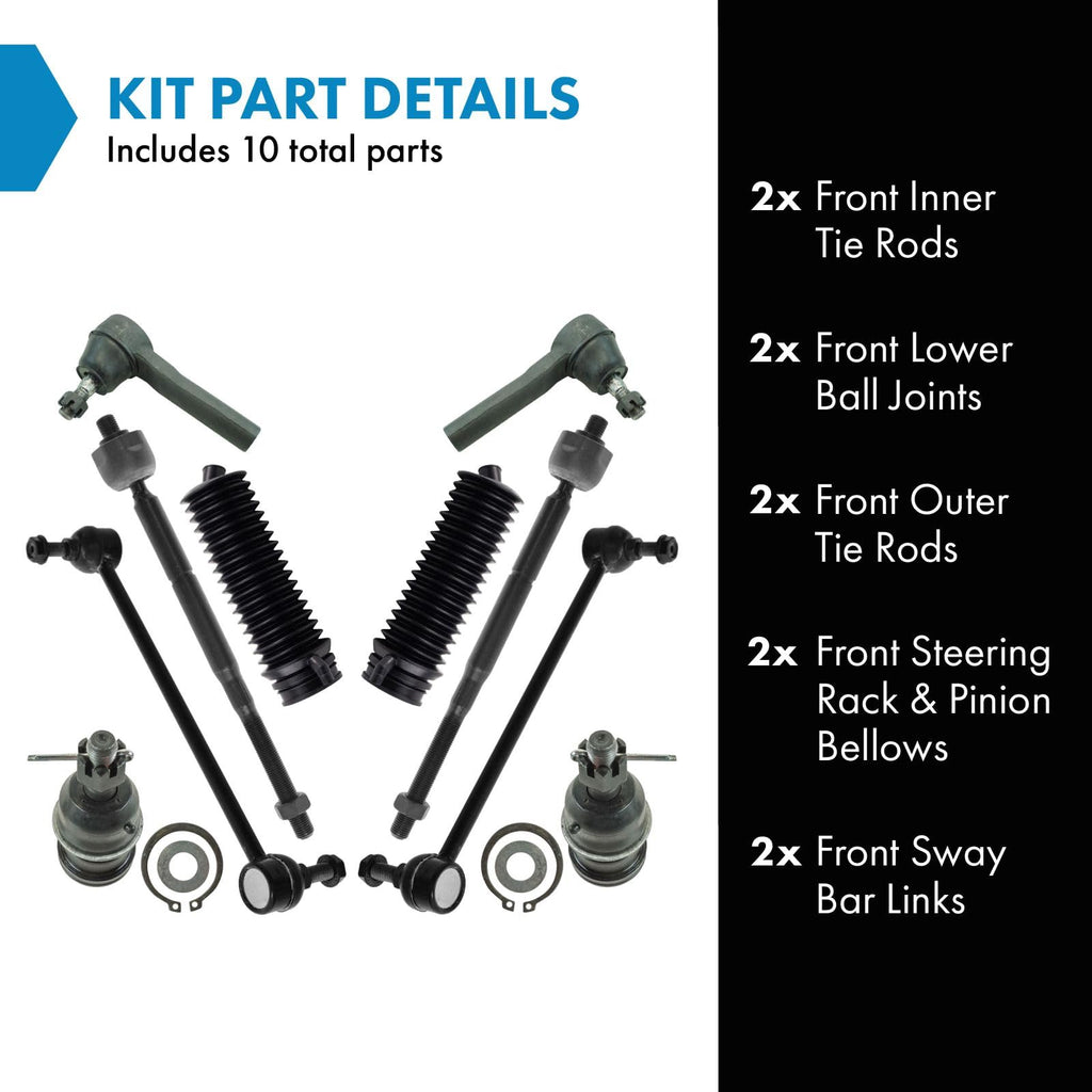 TRQ Front Steering & Suspension Kit Ball Joint Steering Rack & Pinion