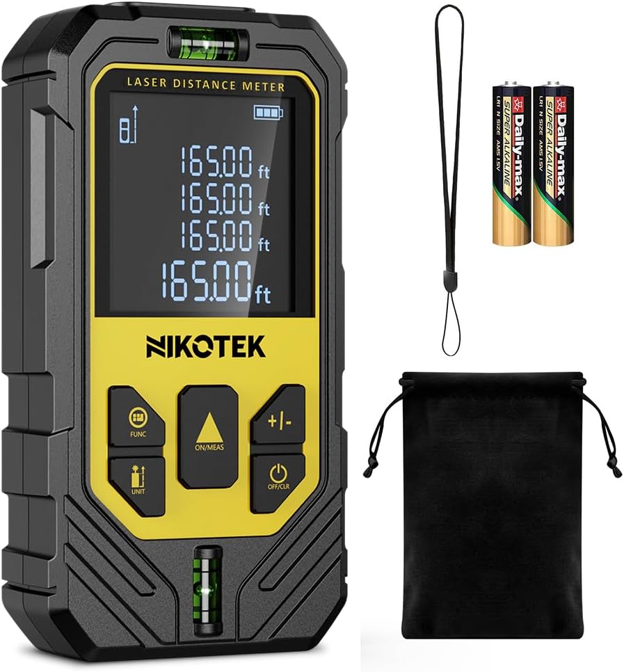 Laser Measure, NIKOTEK Laser Distance Meter with 2 Bubble Levels and LCD Backlit