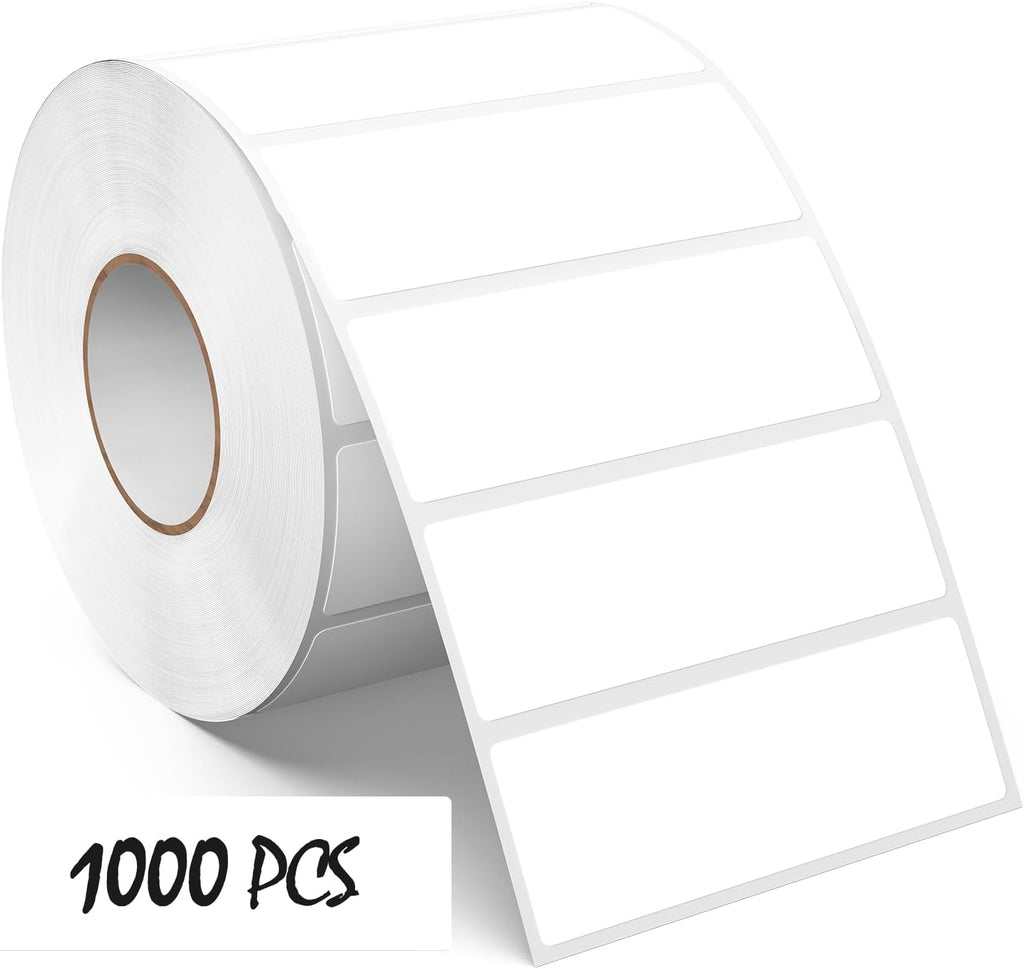 White Rectangle Labels 3" x 1" Color Coding Stickers Roll 1000 Pcs