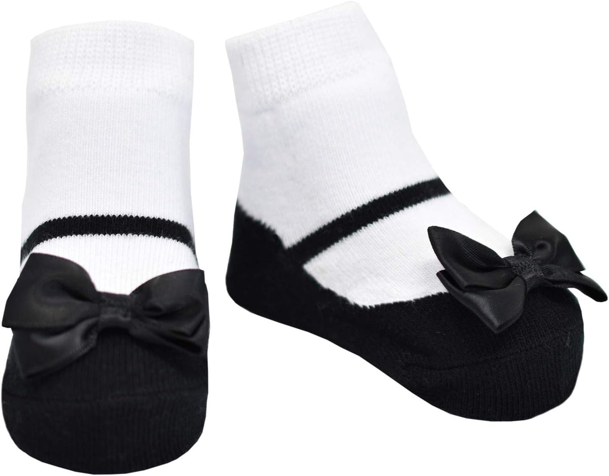 Baby & Toddler Girl Mary Jane Socks with Shoe-Look-Anti-slip Soles-Cotton -1 or 2 Pair