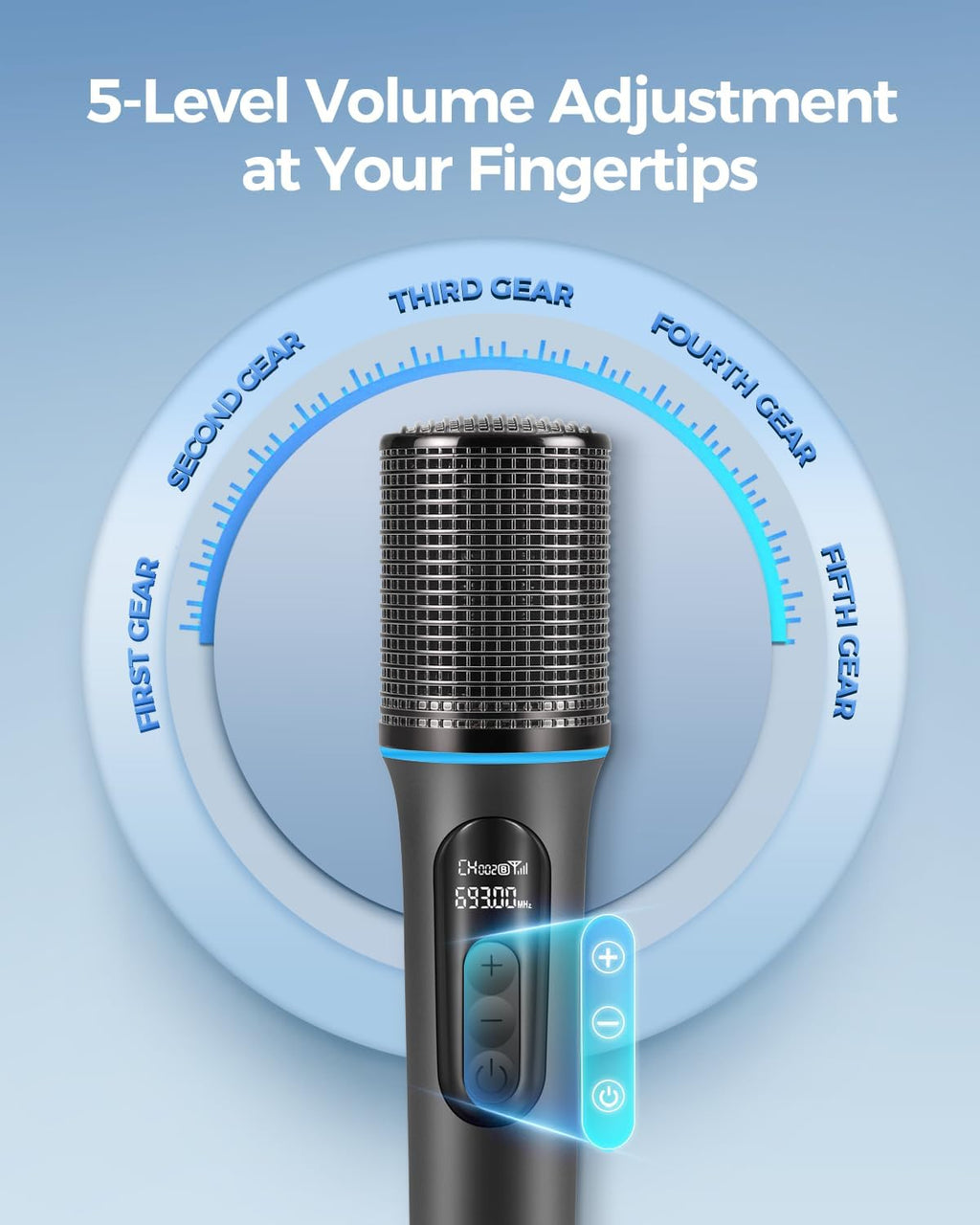 Wireless Microphones, 5-level Volume Adjustment, Dual Handheld Dynamic Mic with Dynamic Ambient Lighting,Ultra-Stable