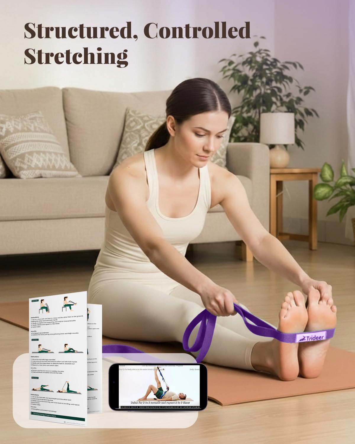 Stretching Strap with Loops for Physical Therapy,Non-Elastic