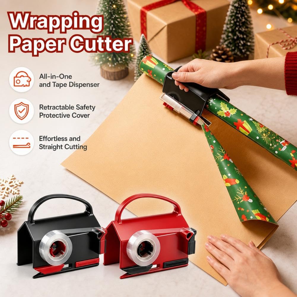 Wrapping Paper Cutter & Tape Dispenser Dual Use,Gift Wrap Cutter Tool