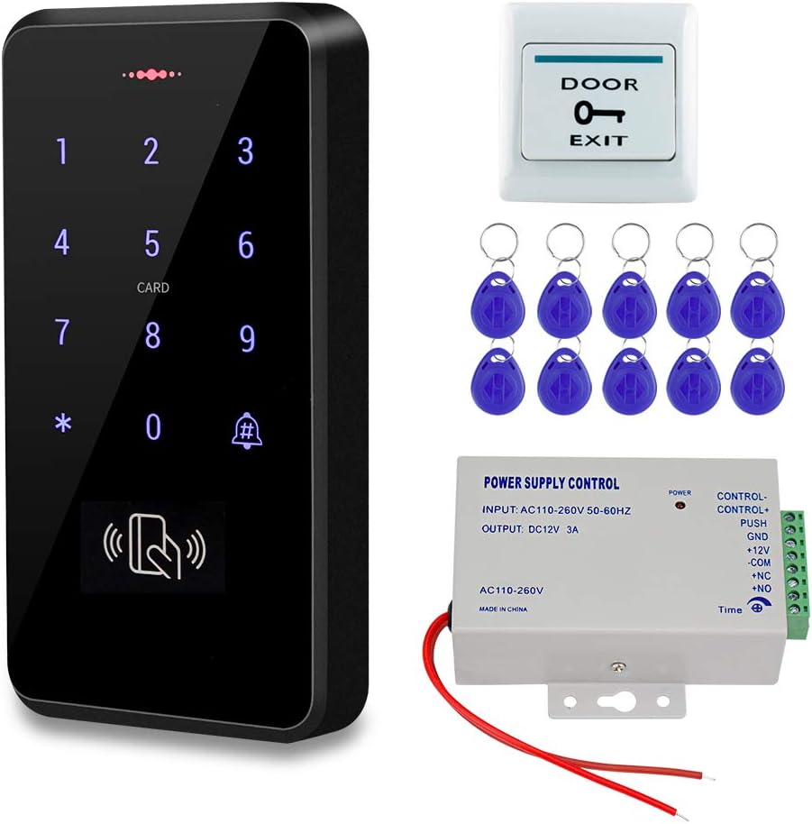 Outdoor Door Access Control System Kit IP68 Waterproof RFID Keypad Card Reader + Power Supply + Door Exit Button