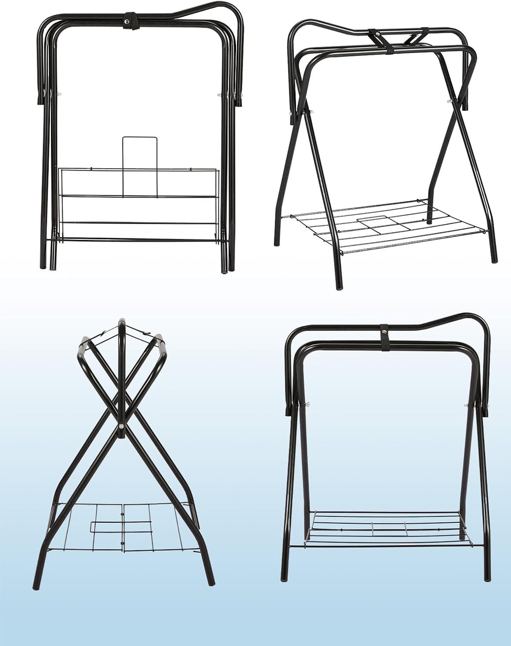 Foldable Saddle Rack with Storage Shelf for Horse Stable Equipment, Portable Folding Horse Saddle Stand for English &