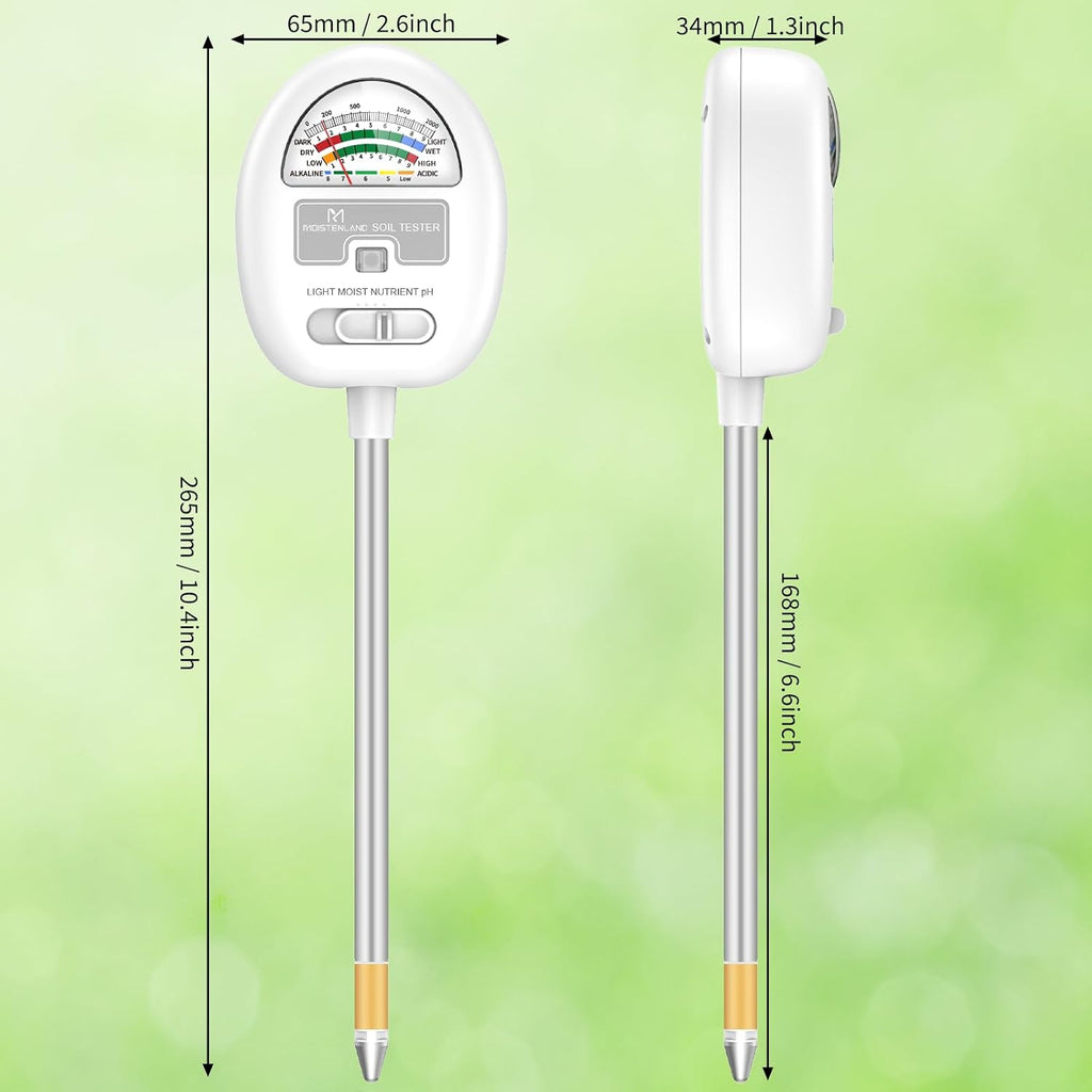 [Upgraded] Soil Moisture Meter, 4-in-1 Soil pH Tester, Moisture/Light/Nutrients/pH Meter for Gardening, Lawn