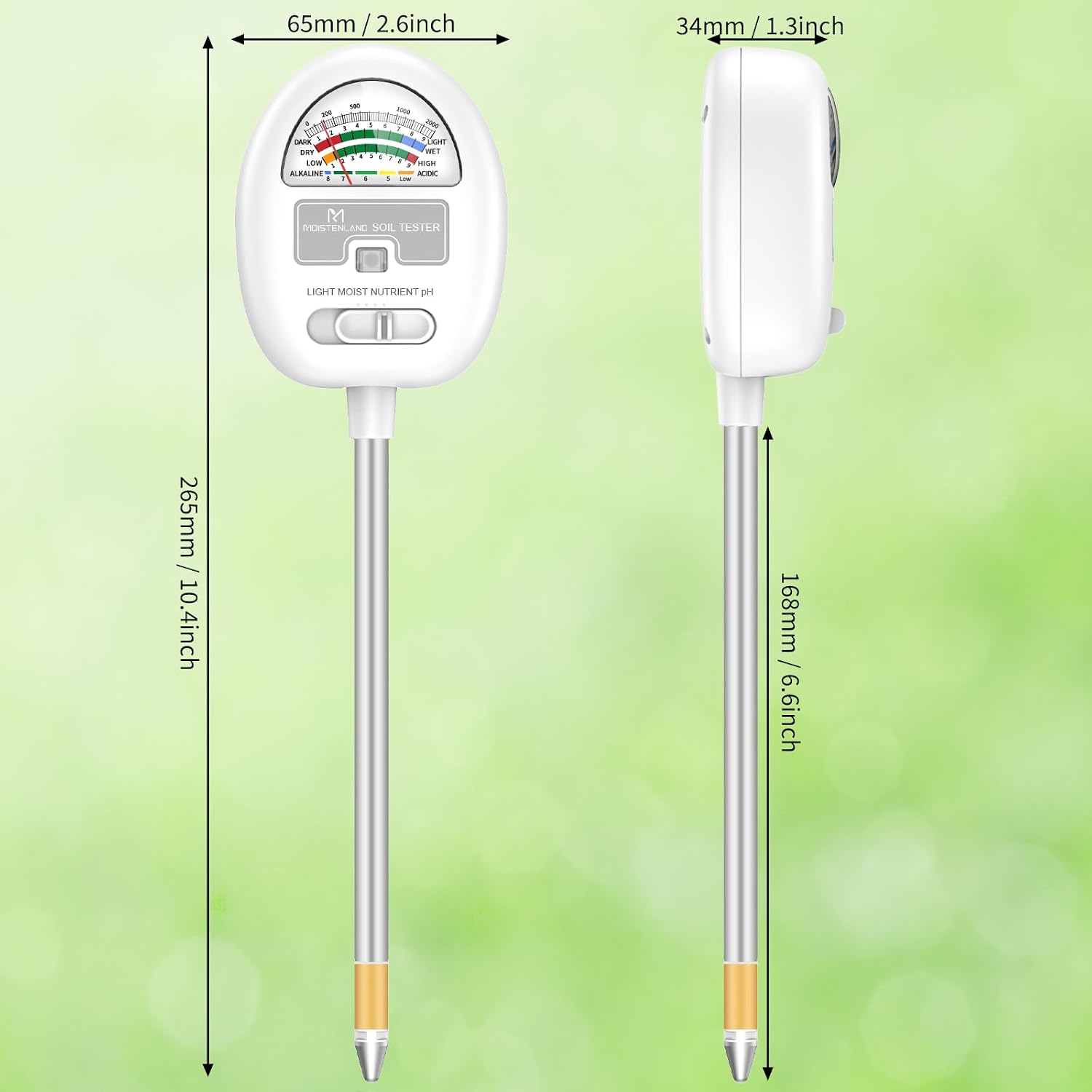 [Upgraded] Soil Moisture Meter, 4-in-1 Soil pH Tester, Moisture/Light/Nutrients/pH Meter for Gardening, Lawn