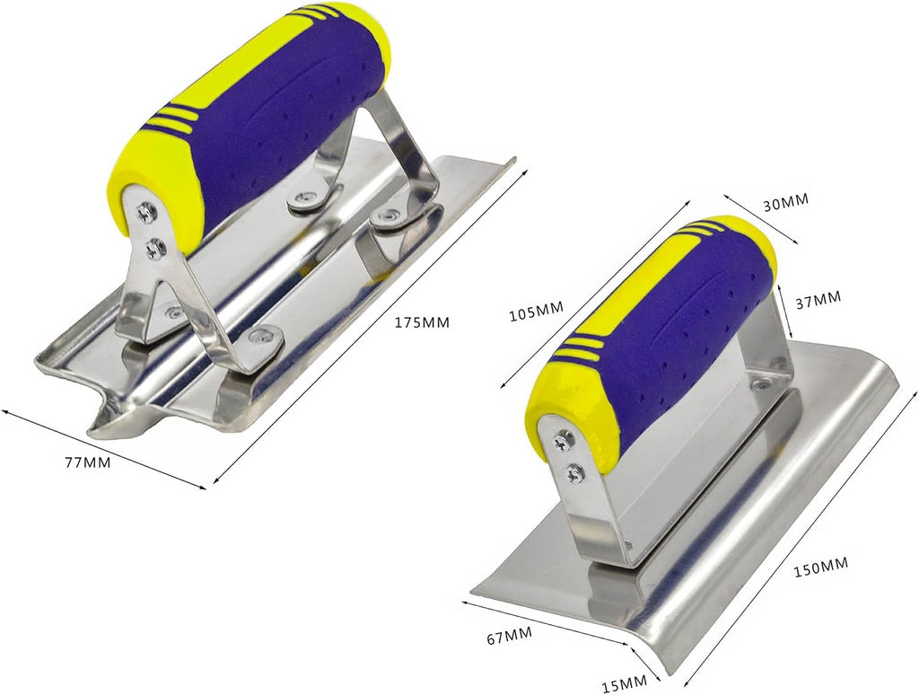 Concrete Tools Set 3 PC Stainless Steel Flat Finishing Trowel (11" x 4") plus Concrete Edger (6" x 3", 1/2"R) and