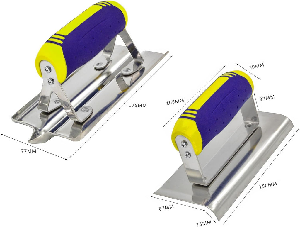 Concrete Tools Set Stainless Steel Pool Trowel (11" x 4") plus Concrete Edger (6" x 3", 1/2"R) and Groover (6" x 3"
