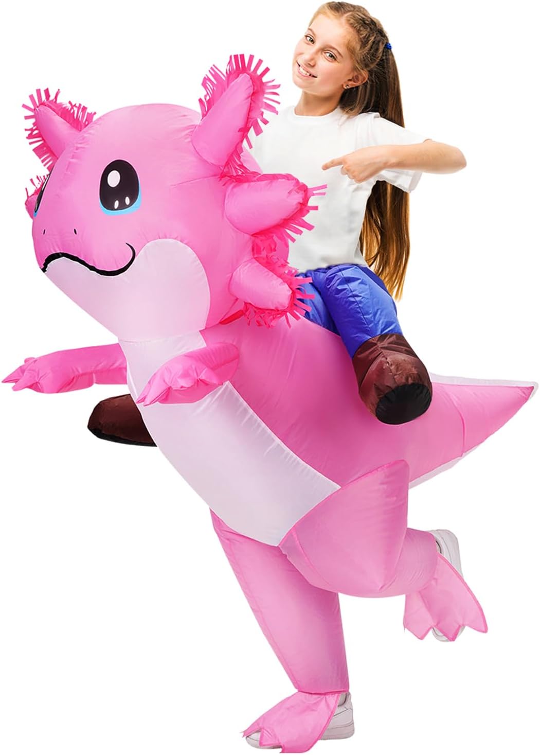 Inflatable Axolotl Costume for Kids Halloween Costumes Kid Blow Up Costume Ride on Axolotl Costumes for Girls Boys