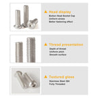 #10-32 x 1-1/4" Button Head Socket Cap Screws Bolts, Stainless Steel 18-8 (304), Metric Allen Hex Drive, Fully Threaded, Bright Finish, 30 PCS