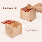 Wooden Coin Box with Lid Object Permanence 6-12 Months