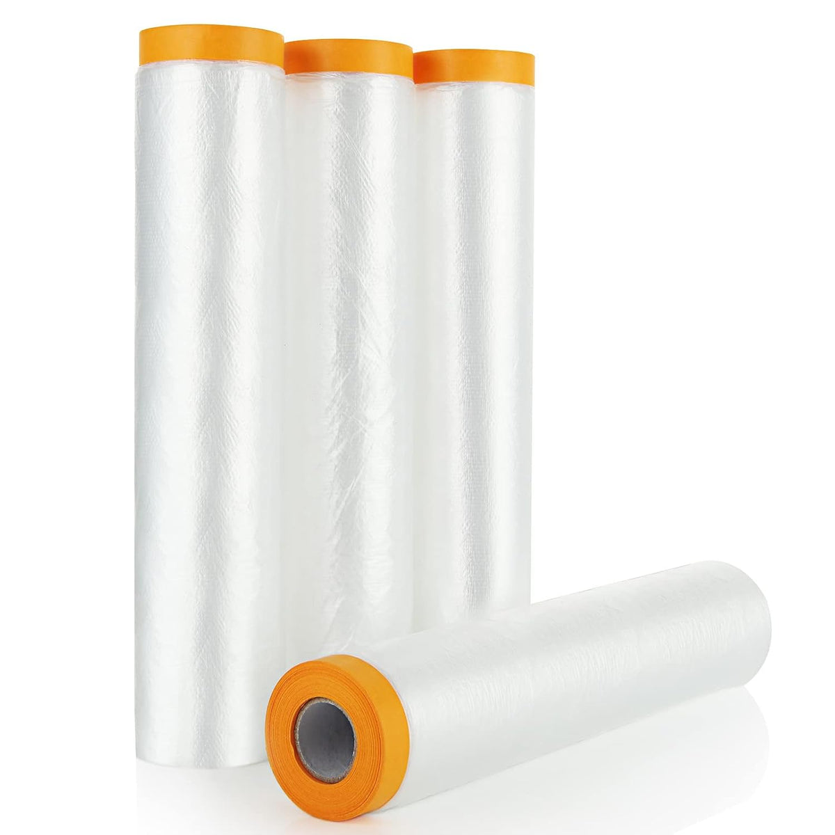 4 Rolls 8 x 66 Feet Plastic Sheeting, Painters Plastic Drop Cloths for Painting, Pre-Taped Masking Film Tape and