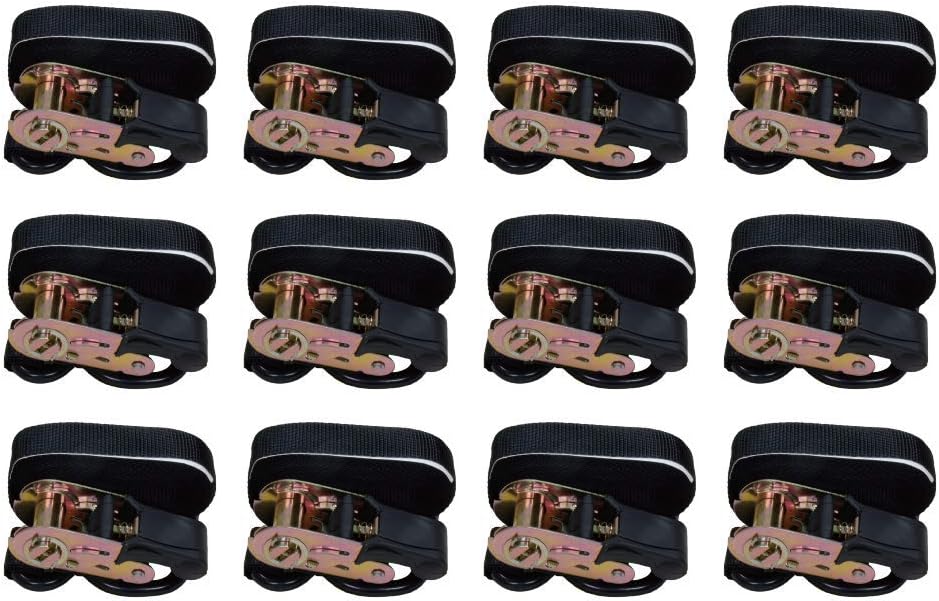 1" x 15ft Ratchet Tie Down Straps for Cargo, 500 lbs Load Cap, 1500 lbs Break Strength, Black, 12-Pack
