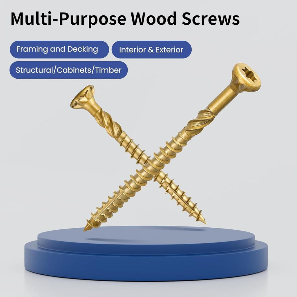 #9 x 2 in Multi-Purpose Wood Deck Screw for Interior and Exterior,Bugle Head,Golden Coated with T25 Bit Star Drive