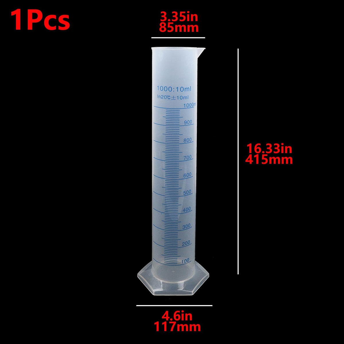 Geesatis 1 Pcs Plastic Graduated Measuring Cylinder 1000ml, Lab Supplies