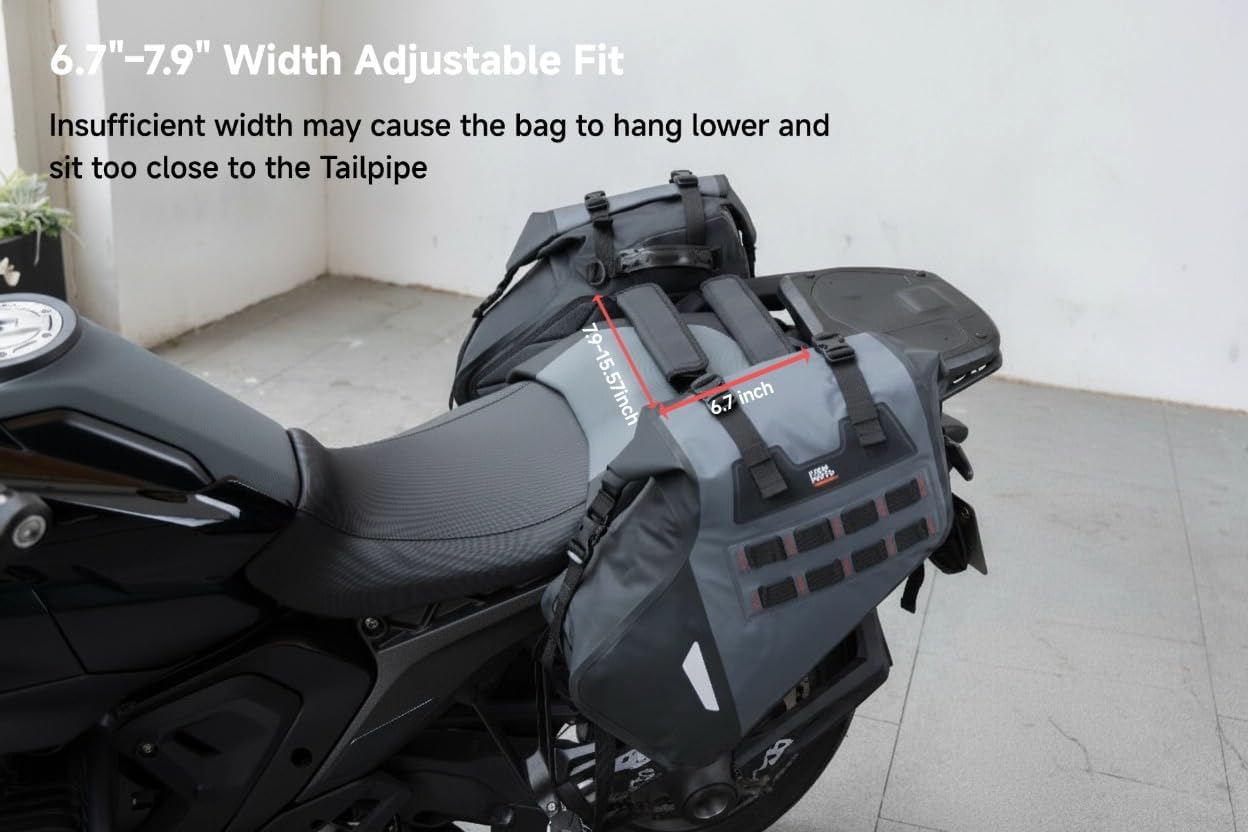 IPX6 Waterproof Motorcycle Saddlebags 30L(15Lx2) PVC Side Tail Bag | Motorbike Adventure Dual Sport Bike Dirtbike
