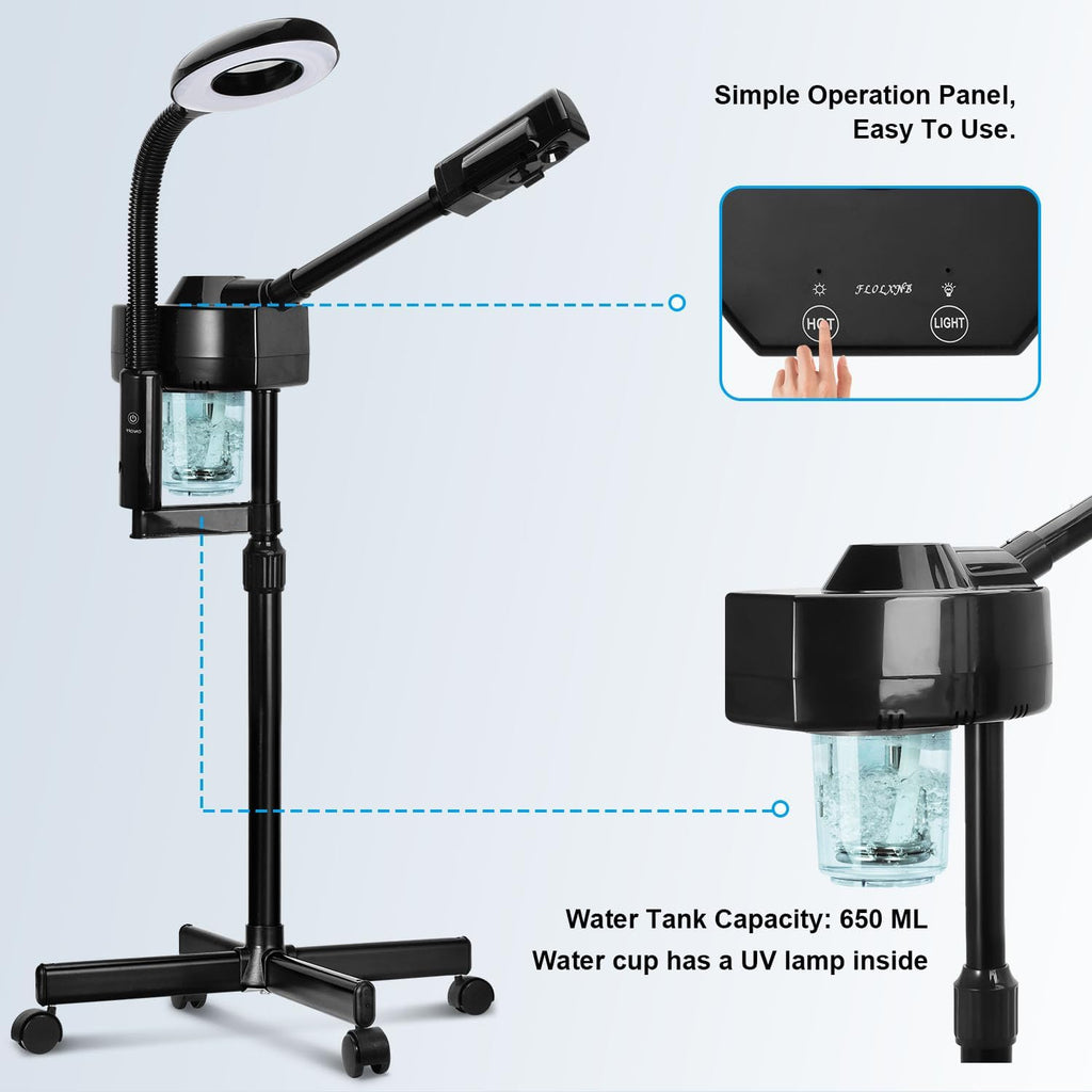 2 in 1 Facial Steamer Professional Ionic Face Steamer with 5X Magnifying Lamp&Adjustable Hot Mist Nozzle, Esthetician