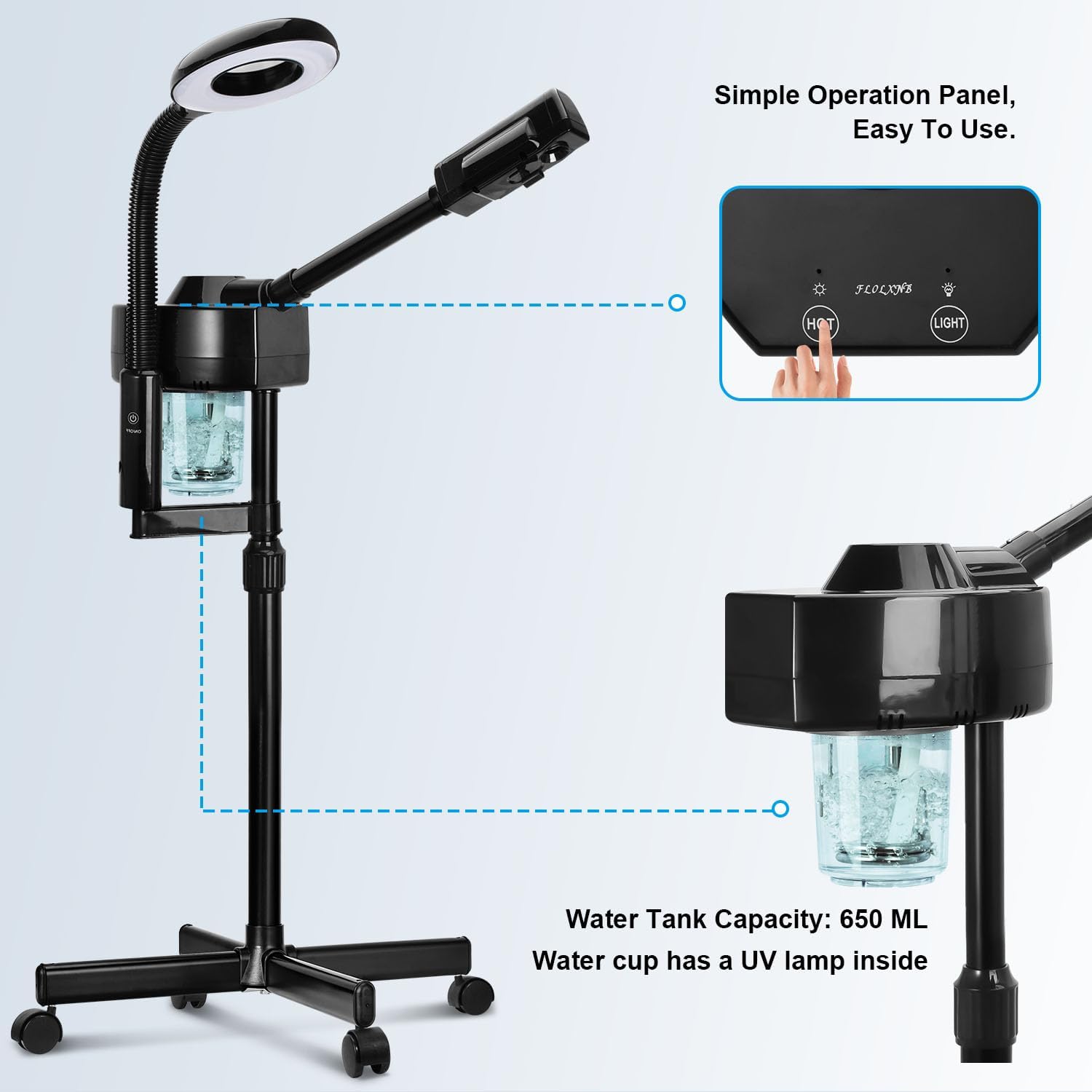 2 in 1 Facial Steamer Professional Ionic Face Steamer with 5X Magnifying Lamp&Adjustable Hot Mist Nozzle, Esthetician
