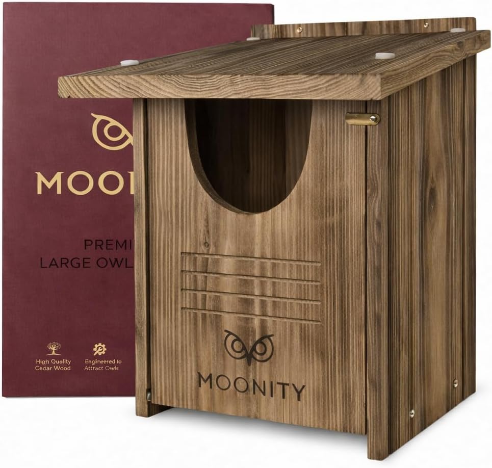 Large Fire-Treated Cedar Owl House – 16" x 12" x 12" All-Season Nesting Box for Barn & Screech – Durable