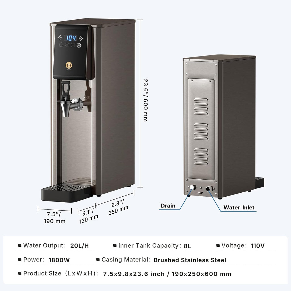 1800W Commercial Countertop Hot Water Dispenser, 20L/H Rapid Heating