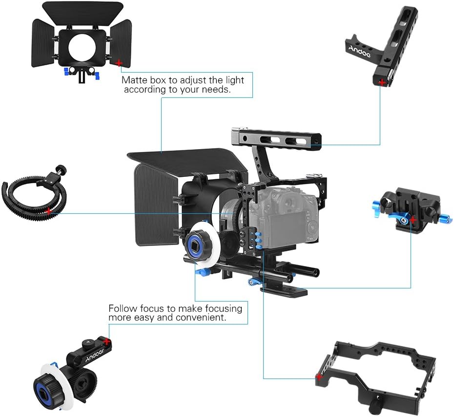Camera Cage Kit C500 Aluminum Alloy Camera Camcorder Video Cage Rig Kit Film Making System with 15mm Rod Matte Box