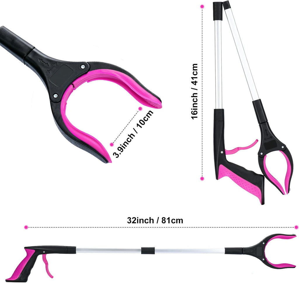 Grabber Reacher Tool,32 Inch Extra Long Foldable Pick Up Stick with Strong Grip Magnetic,360°Rotating Anti-Slip