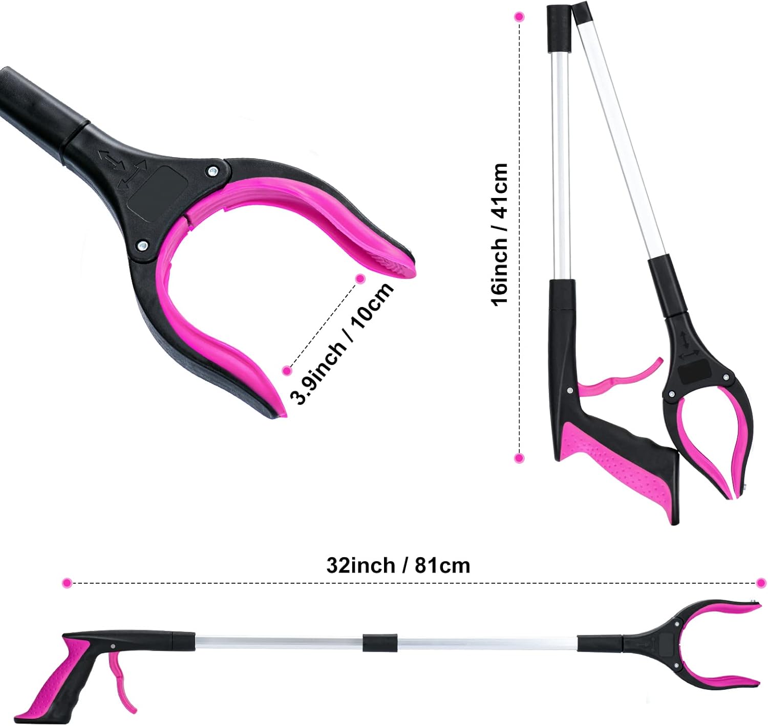 Grabber Reacher Tool,32 Inch Extra Long Foldable Pick Up Stick with Strong Grip Magnetic,360°Rotating Anti-Slip