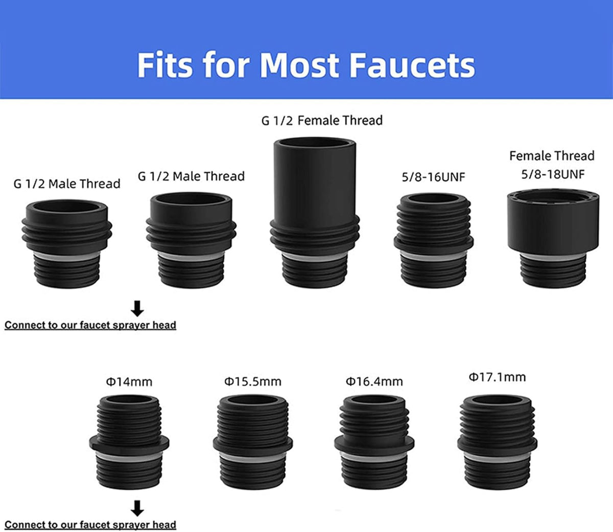 Kitchen Faucet Head Replacement with 9 Adapters, Metal Pull Down Sink Head, 3 Function Sink Sprayer, American
