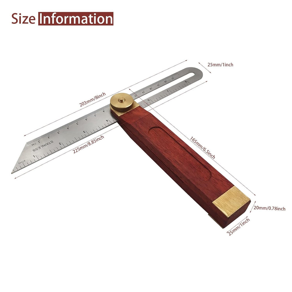 Bevel Gauge, Sliding Bevel Gauge, 8 Inch T Bevel Angle Finder with Wooden Handle T Measurements Ruler for for