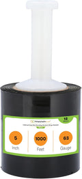 PSBM 12 Rolls Dark Black 5 Inch x 1000 Feet 63 Gauge Mini Stretch Film/Wrap with Plastic Handle, Industrial Strength