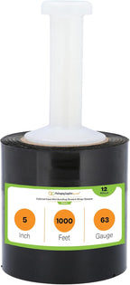 PSBM 12 Rolls Dark Black 5 Inch x 1000 Feet 63 Gauge Mini Stretch Film/Wrap with Plastic Handle, Industrial Strength