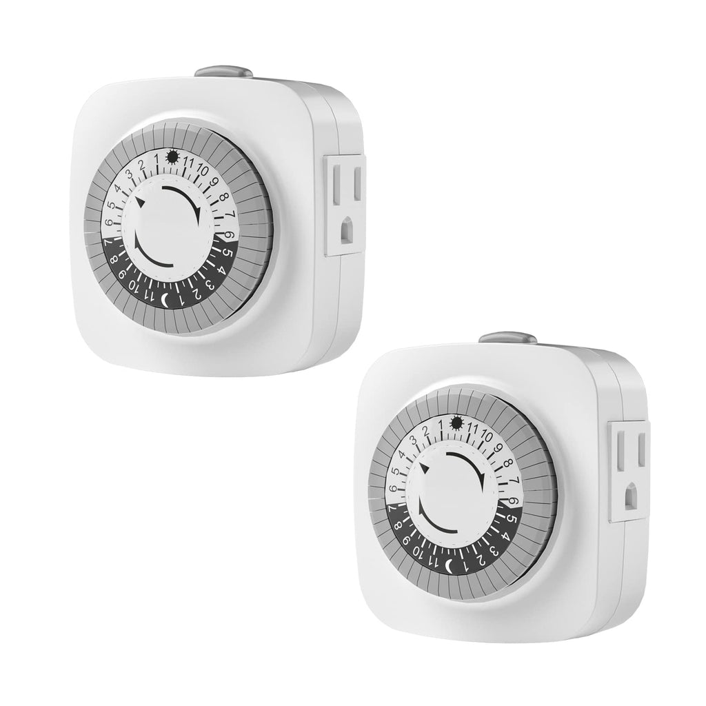 24 Hour Indoor Mechanical Timer with 2 Ground 3 Plug Socket Timer,2 Pack