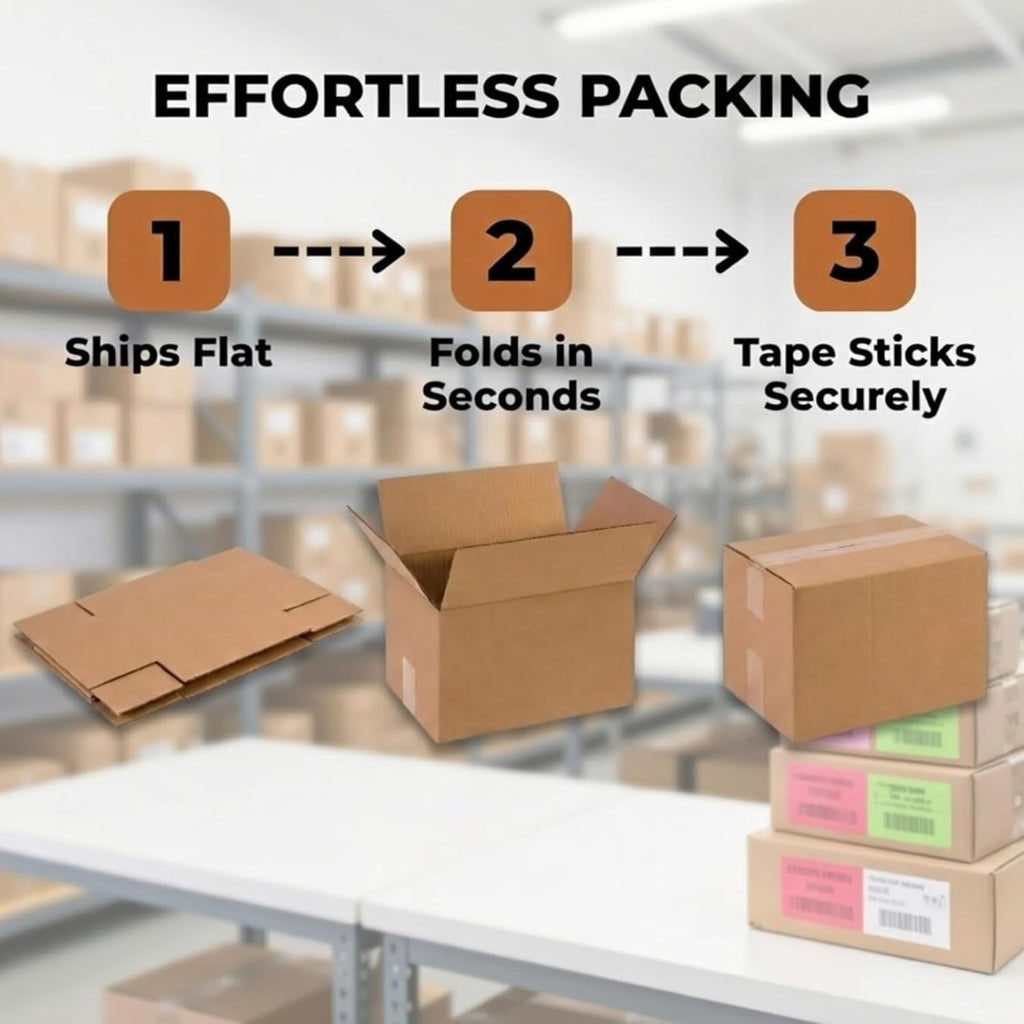 (25 Pack) 12"L x 8"W x 6"H Flat Shipping Boxes | Corrugated Cardboard Single-Wall Small Kraft Boxes for Moving