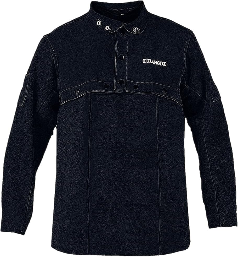 Leather Welding Jacket Flame-Resistant Heavy Duty Welding Apron with Sleeve,Adjustable Cuffs, Adjustable Collar